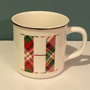Pottery Barn Plaid Initial Letter Mug H